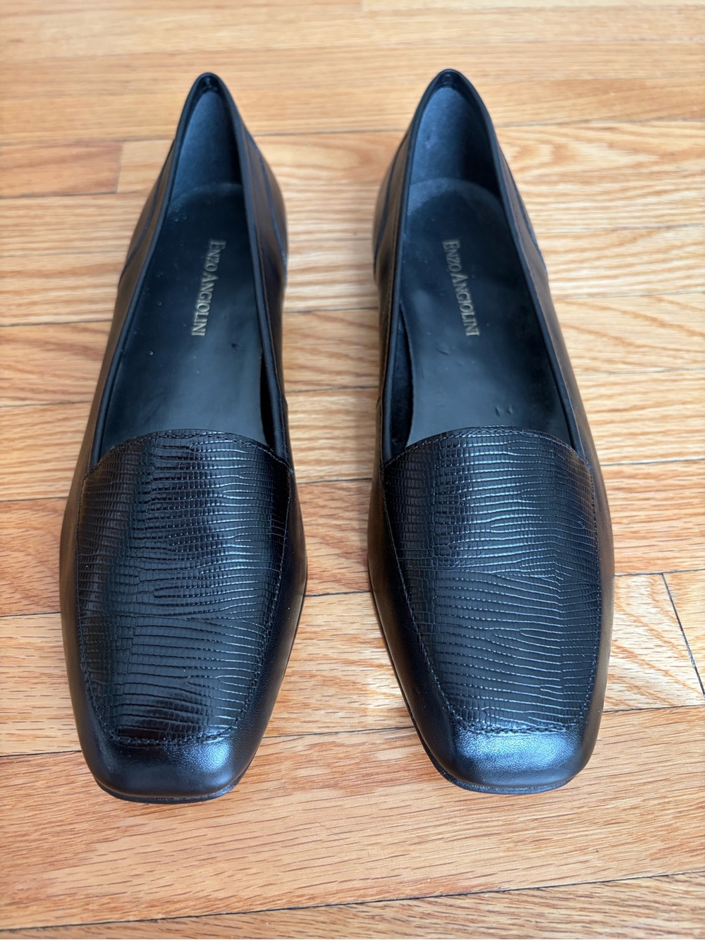 Enzo Angiolini Liberty Loafers Black Leather Croc Lizard 7.5M Dark Academia MINT